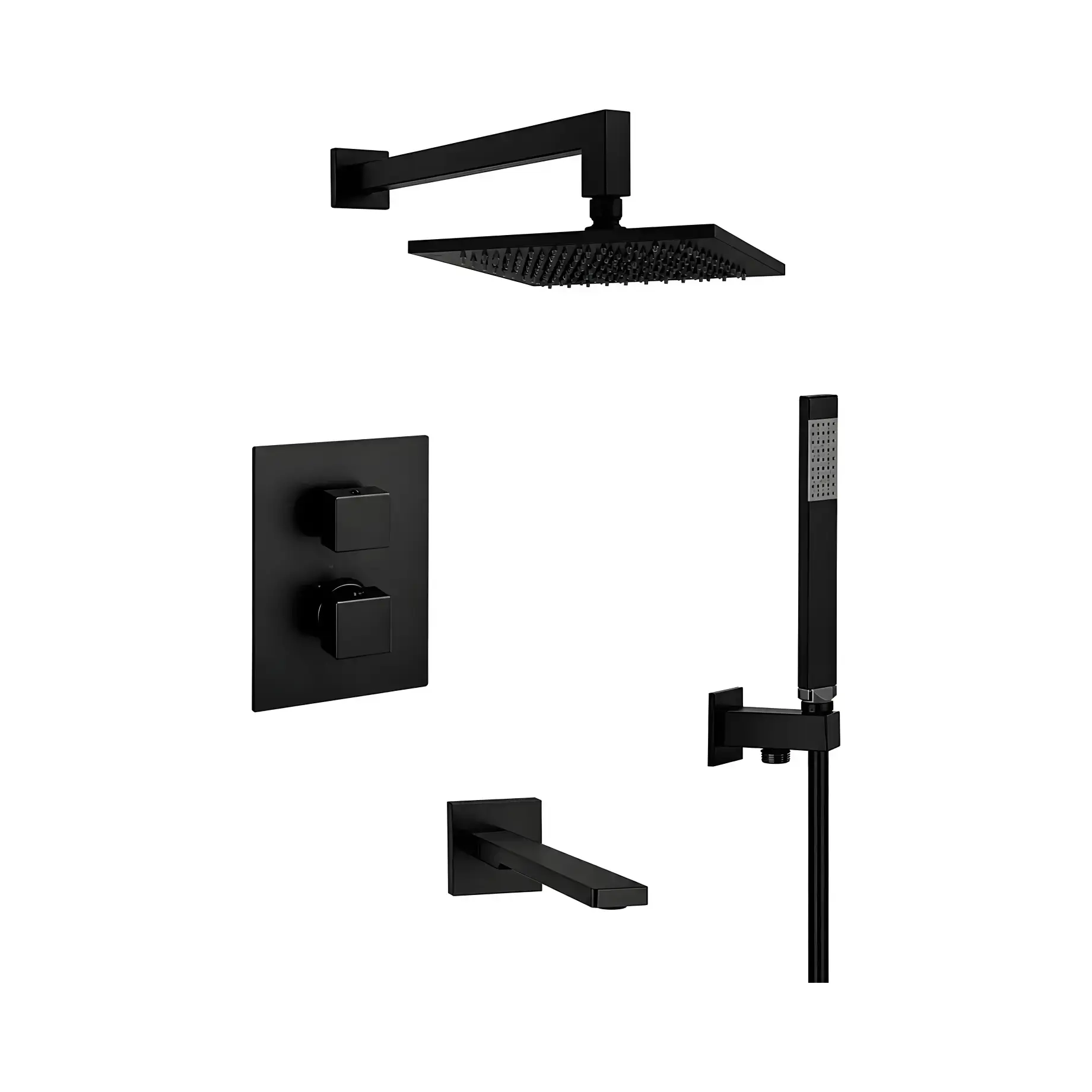 Термостатична душова система прихованого монтажу з виливом Shower Paffoni KITLEQ519NO/M200 Matt Black — вид на білому тлі