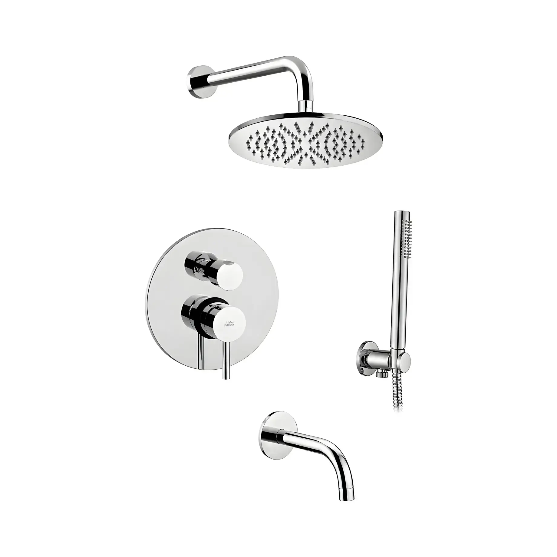 Душова система прихованого монтажу з виливом Shower Paffoni KITLIG019CR225 Chrome — вид на білому тлі