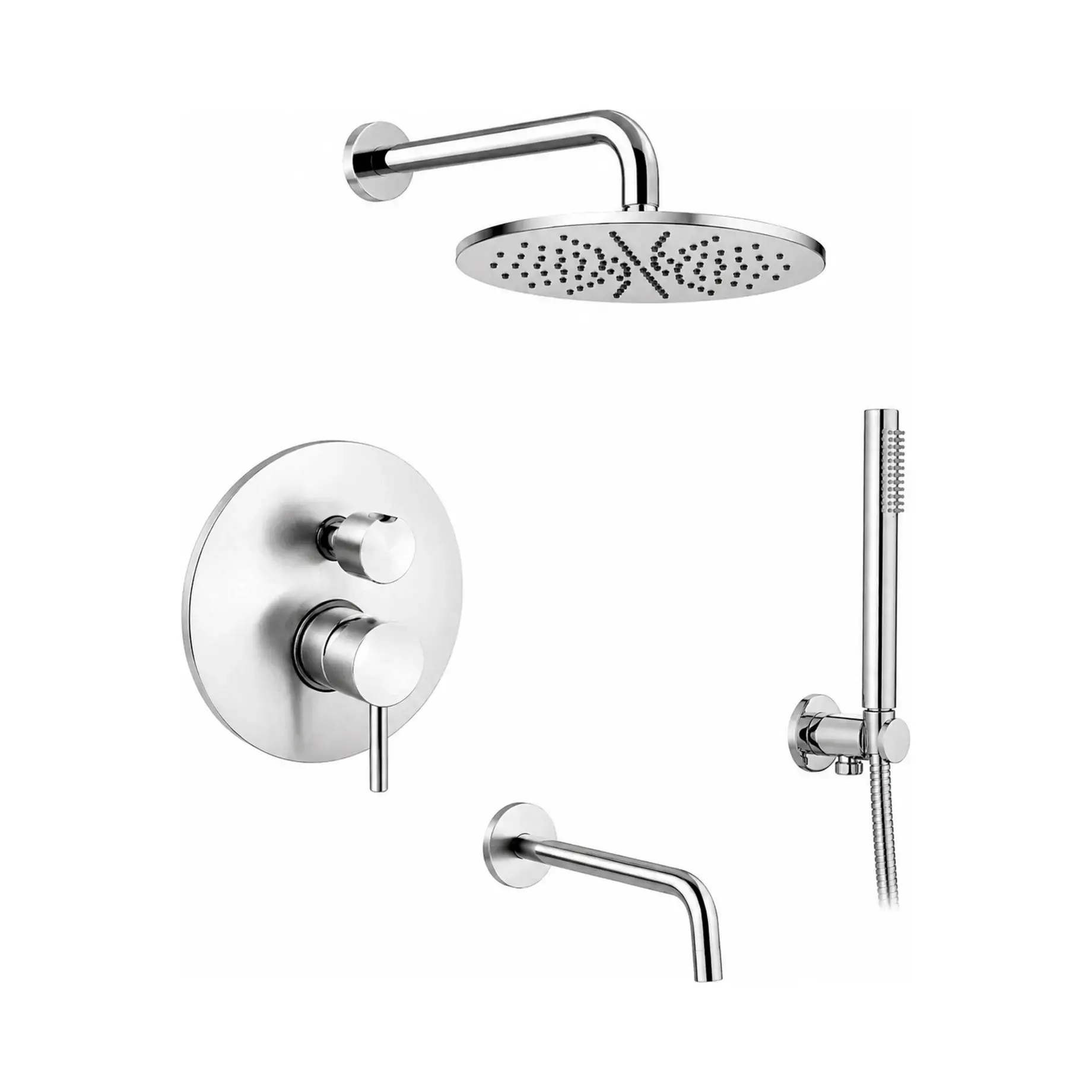 Душова система прихованого монтажу з виливом Shower Paffoni KITLIG019ST300 Steel looking — вид на білому тлі
