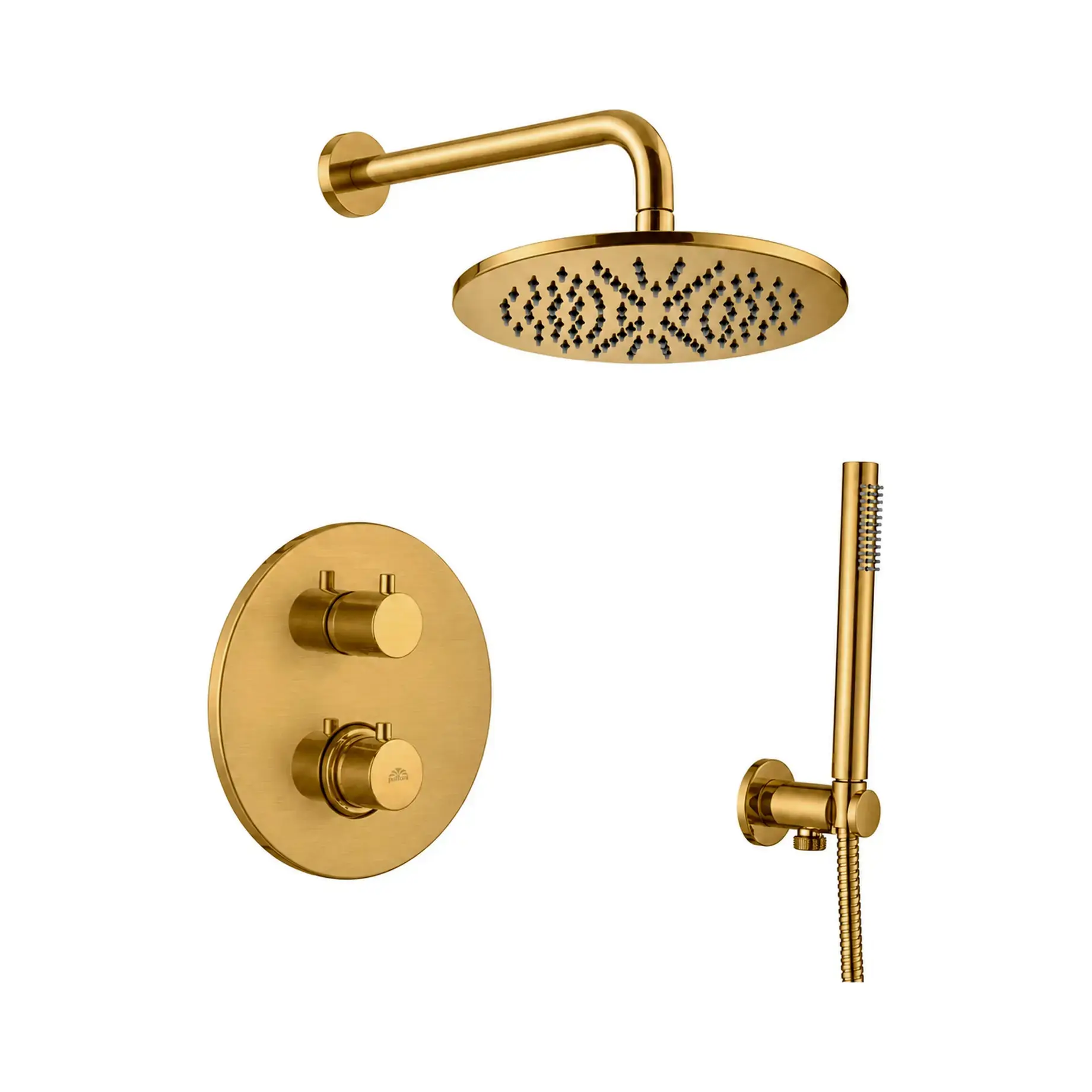 Душова система прихованого монтажу з термостатом Shower Paffoni KITLIQ018HGSP300 Brushed honey gold — вид на білому тлі