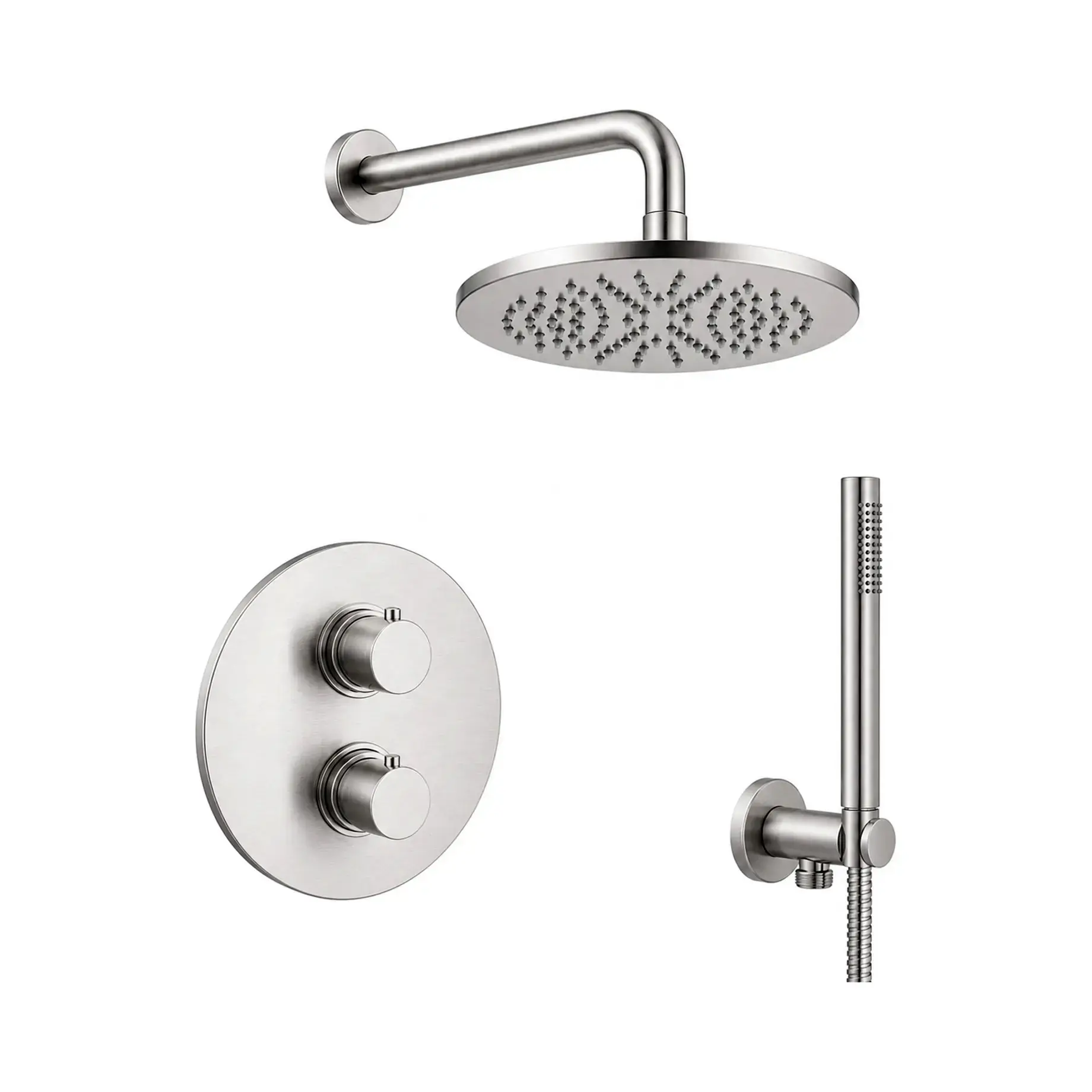 Душова система прихованого монтажу з термостатом Shower Paffoni KITLIQ018ST300 Steel looking — вид на білому тлі
