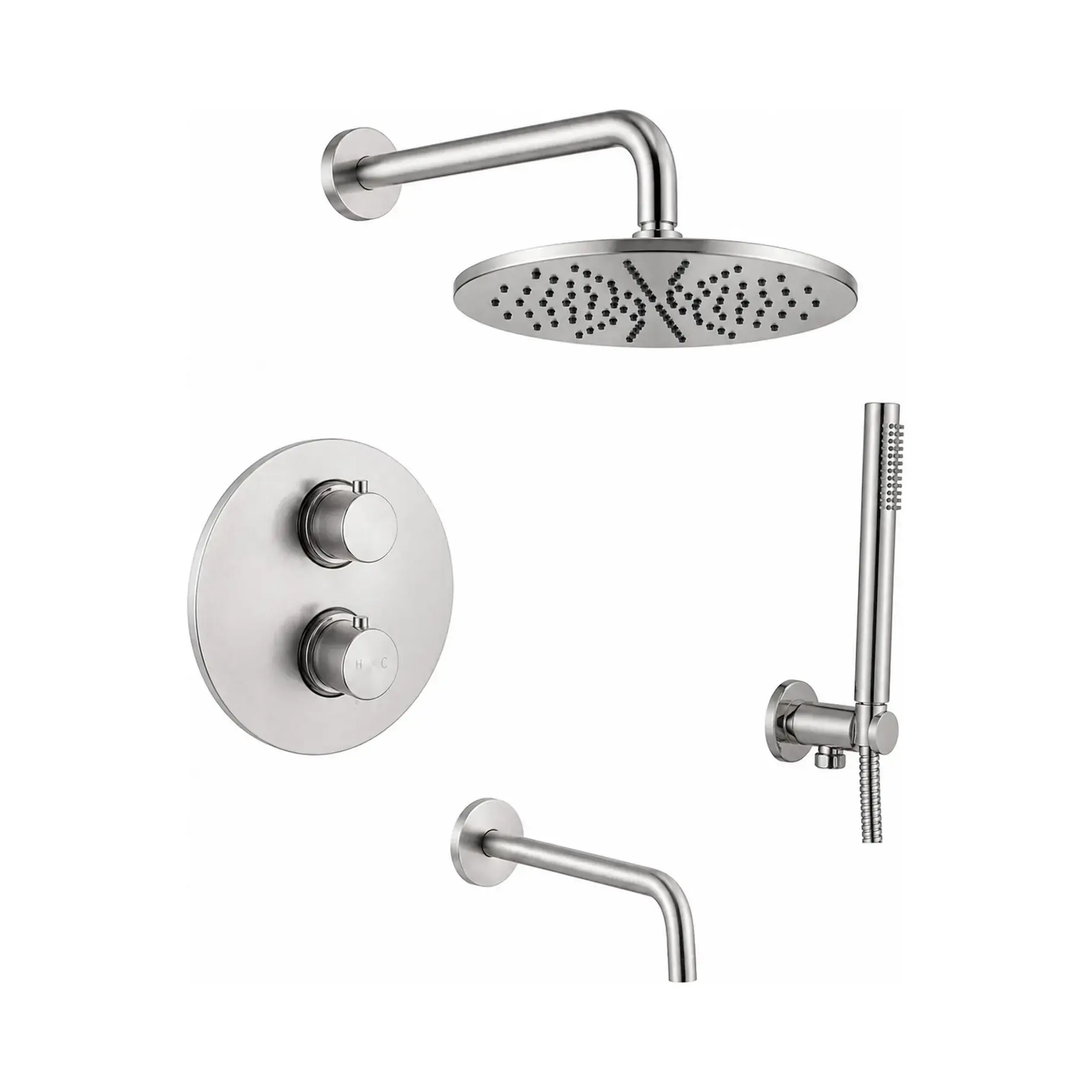 Термостатична душова система з виливом Shower Paffoni KITLIQ019ST300 Steel looking — вид на білому тлі