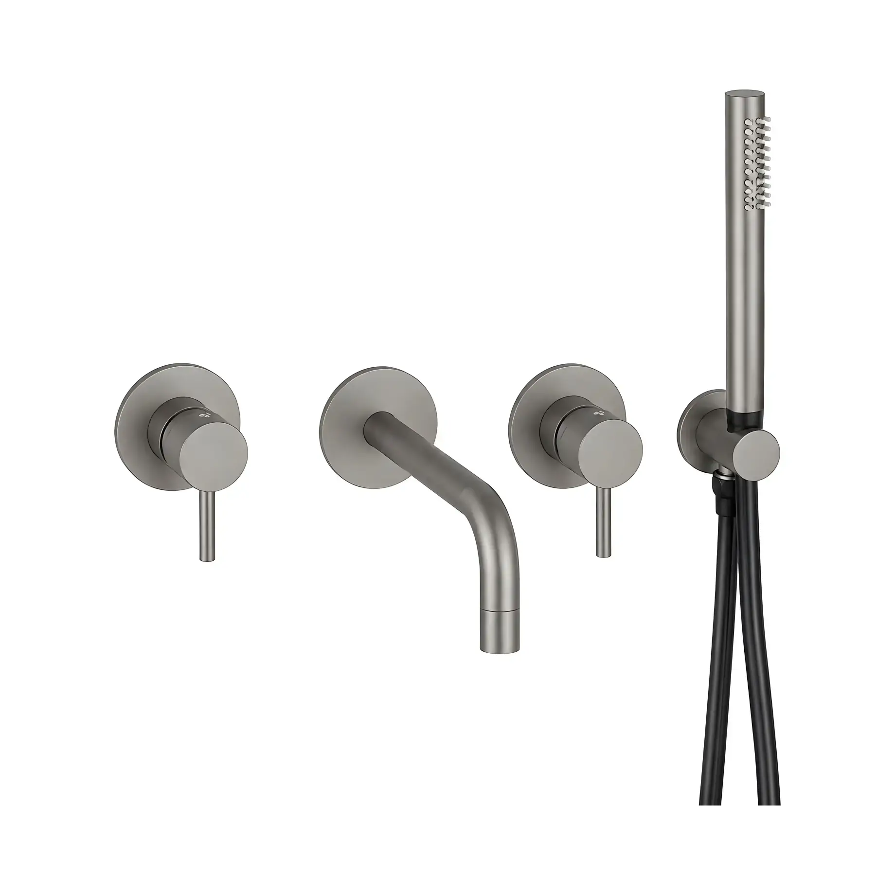 Змішувач для ванни з душовим гарнітуром Light Paffoni LIG011MGKIT Mercury Grey — вид на білому тлі