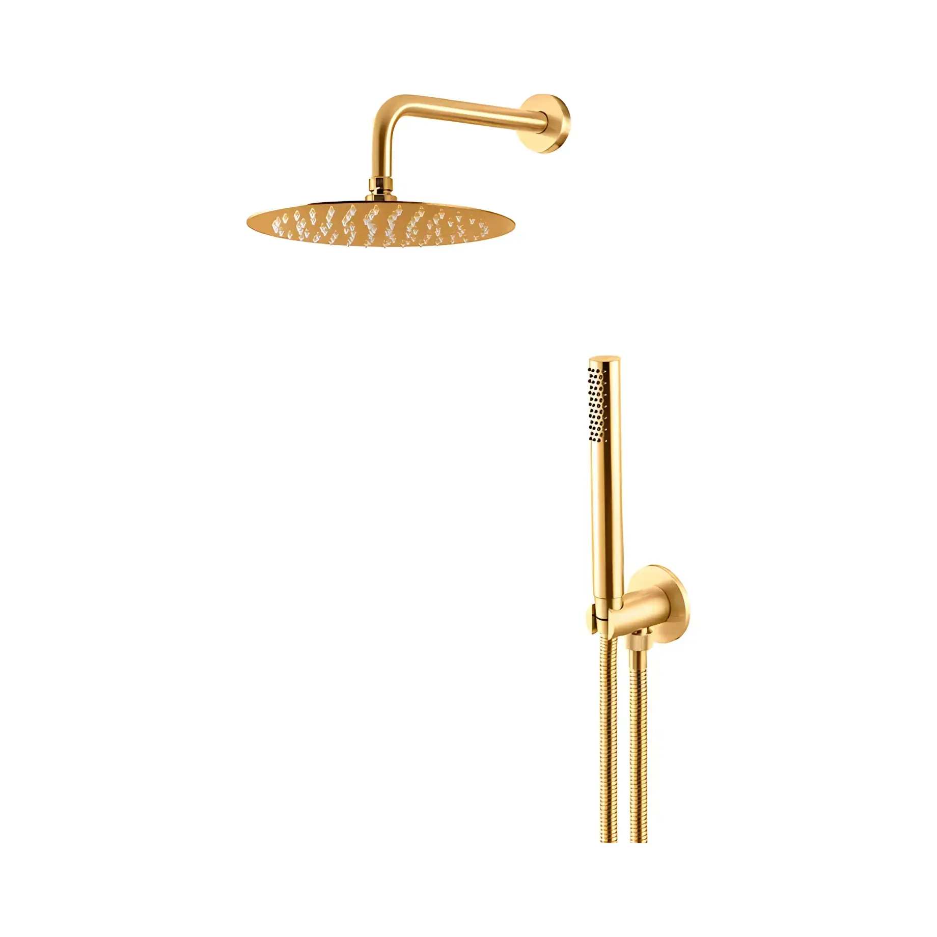 Душовий комплект з верхнiм та ручним душем Vema V08135.AP.098 Brushed Gold — вид на білому тлі