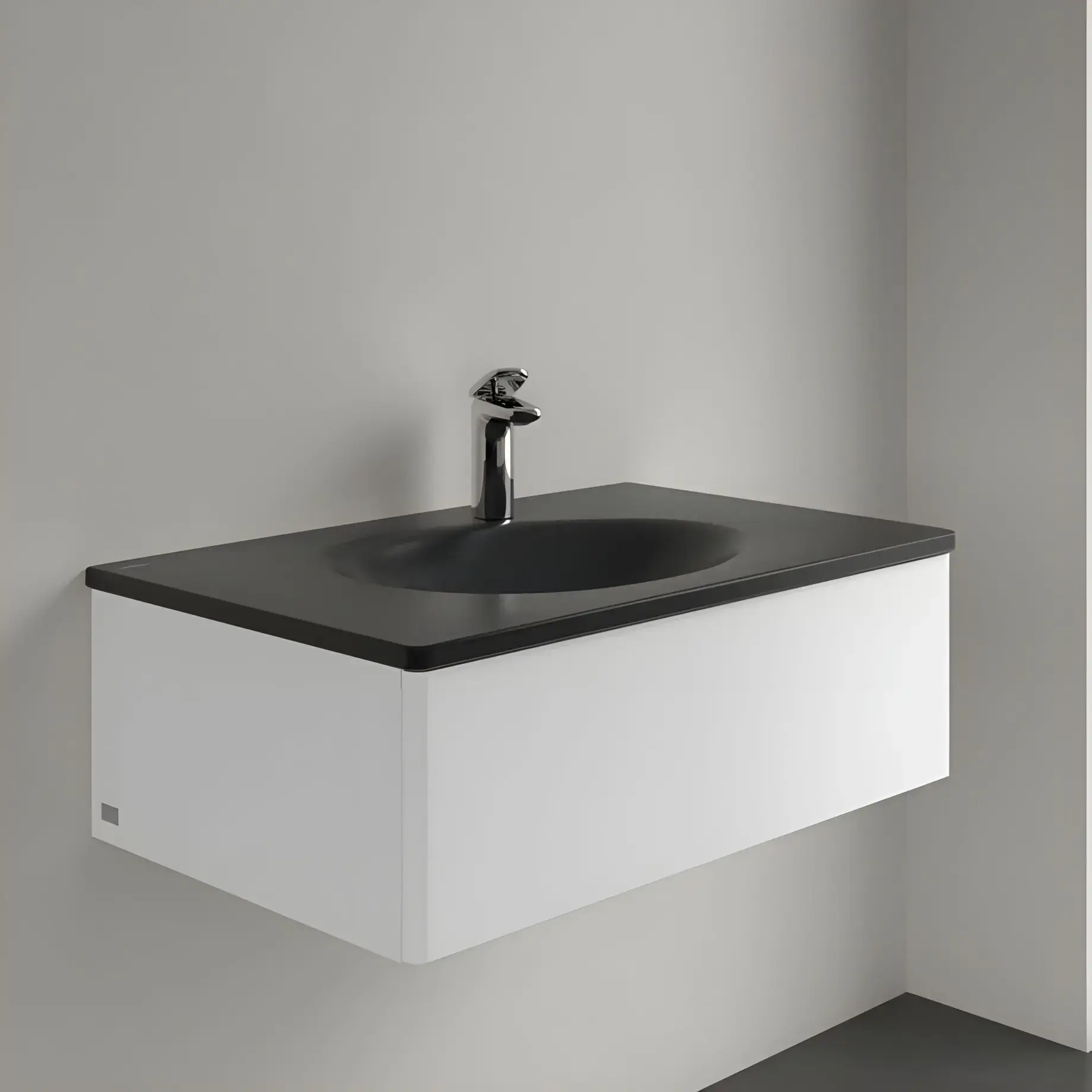 Умивальник Antao Villeroy & Boch 4A7584R7 Pure Black CeramicPlus — бічний ракурс