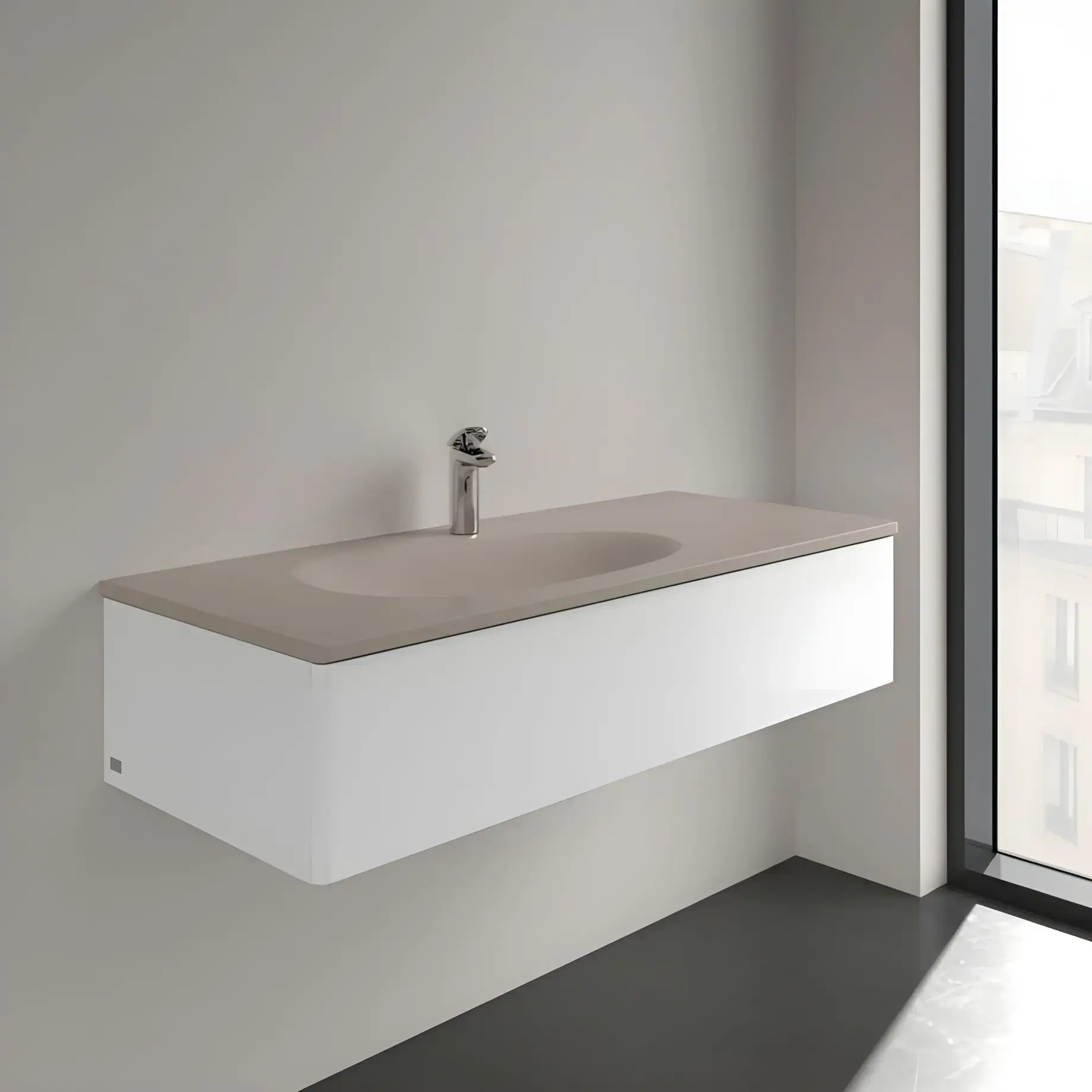 Умивальник Antao Villeroy & Boch 4A77LBAM Almond CeramicPlus — бічний ракурс