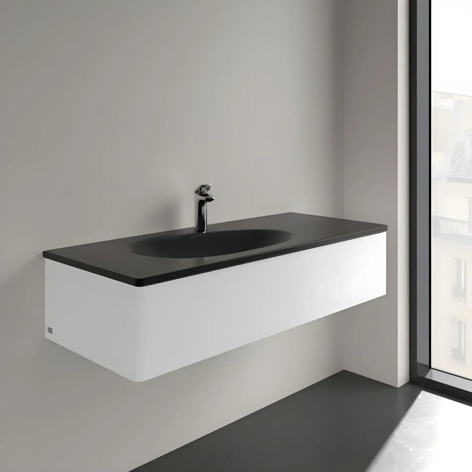 Умивальник Antao Villeroy & Boch 4A77LBR7 Pure Black CeramicPlus — бічний ракурс