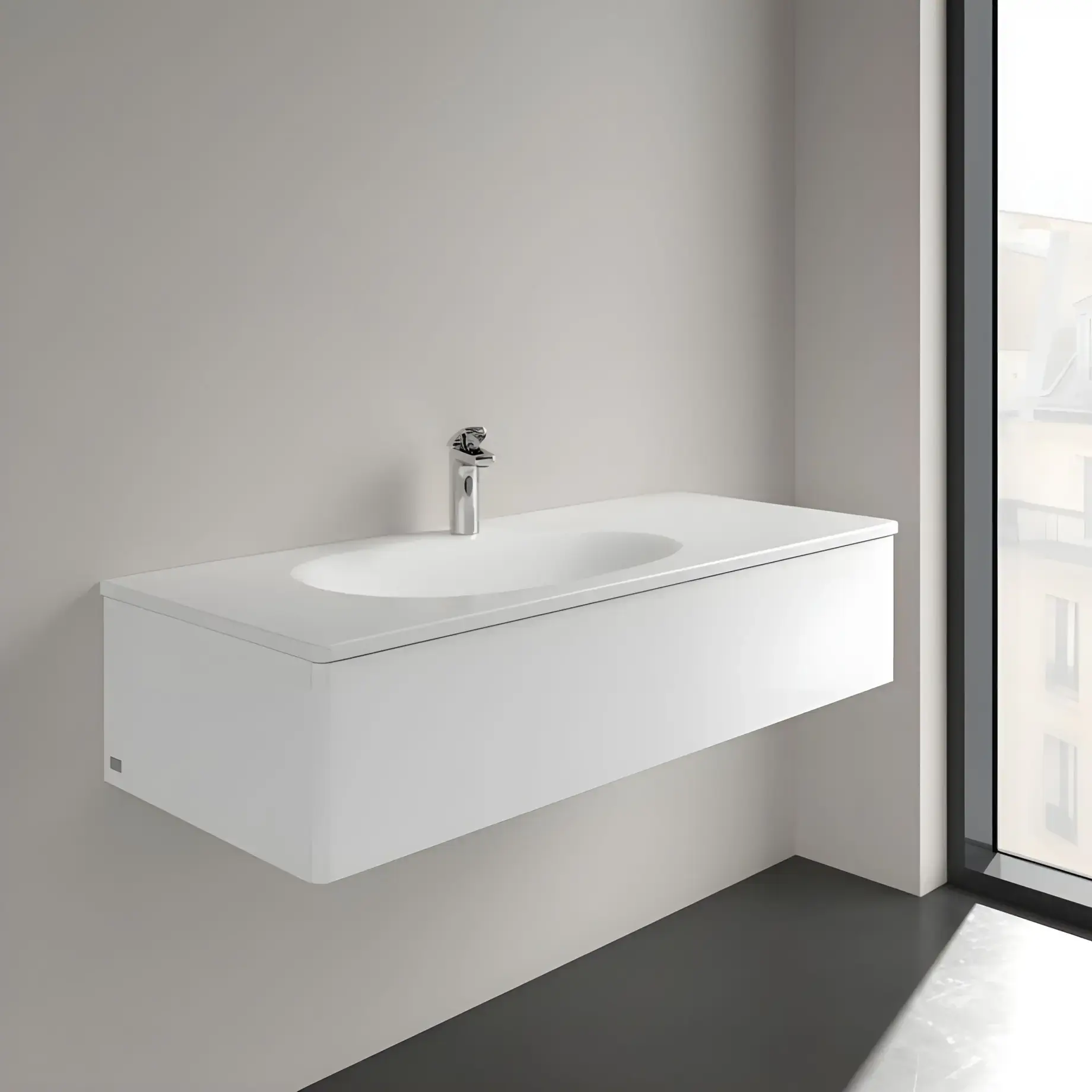 Умивальник Antao Villeroy & Boch 4A77LBRW Stone White CeramicPlus — бічний ракурс