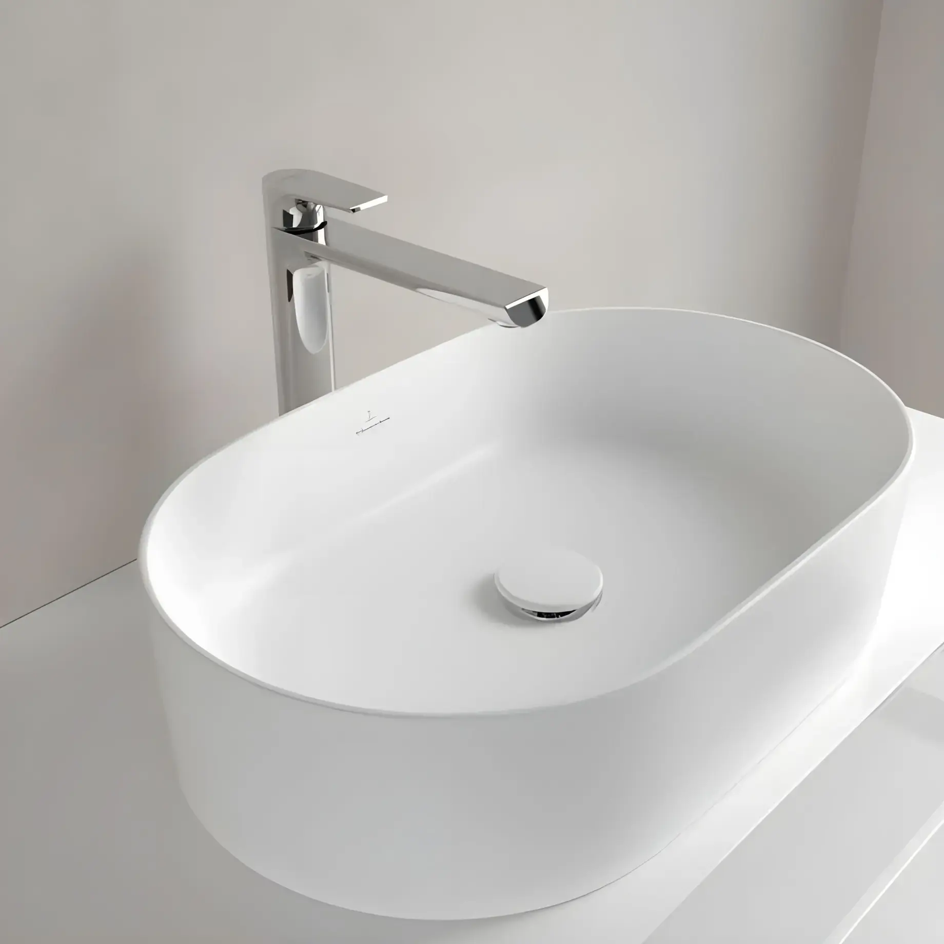 Умивальник Collaro Villeroy & Boch 4A1956RW Stone White CeramicPlus — вид ззаду