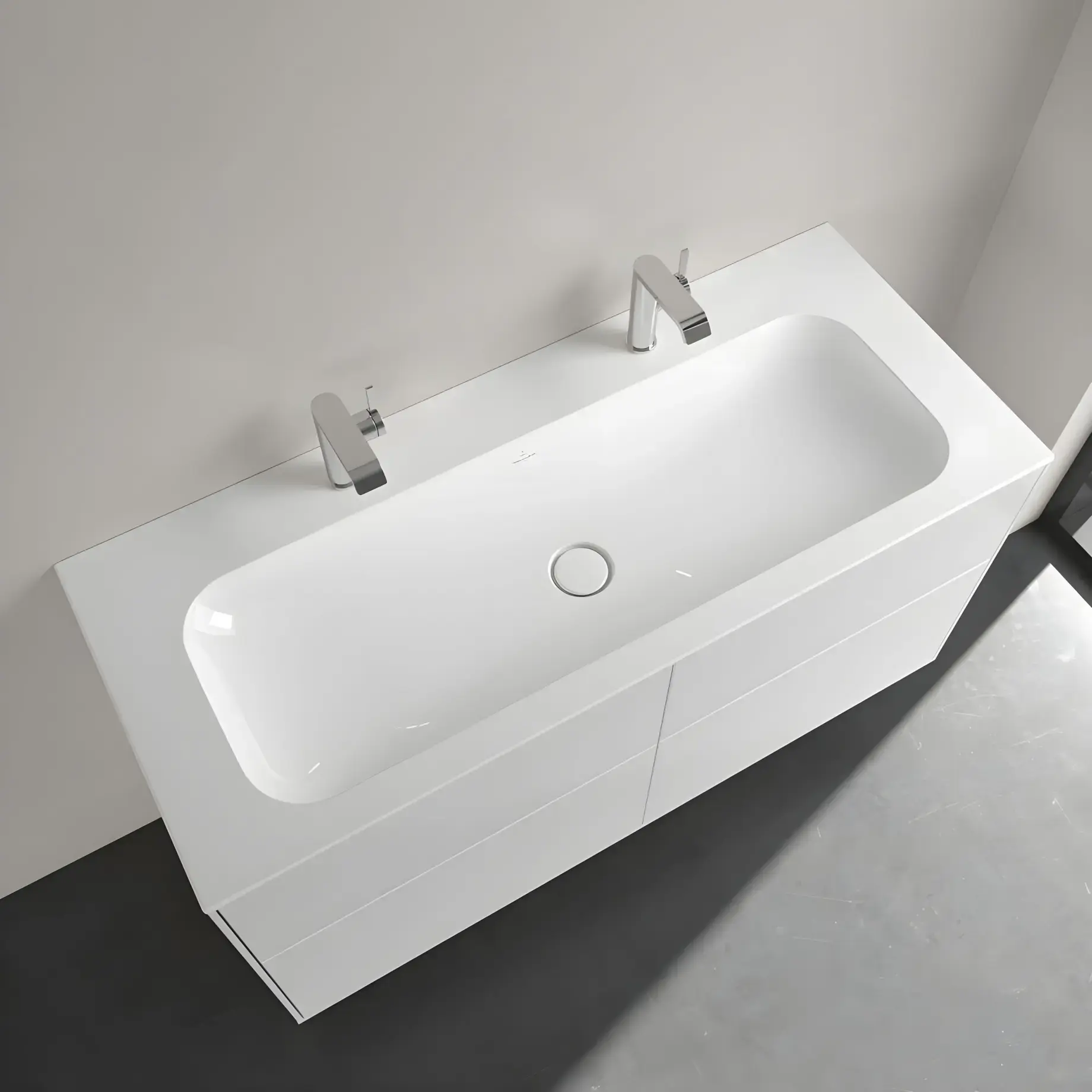 Умивальник Finion Villeroy & Boch 4164C1R1 Alpine White CeramicPlus 120 х 50 см — вид ззаду