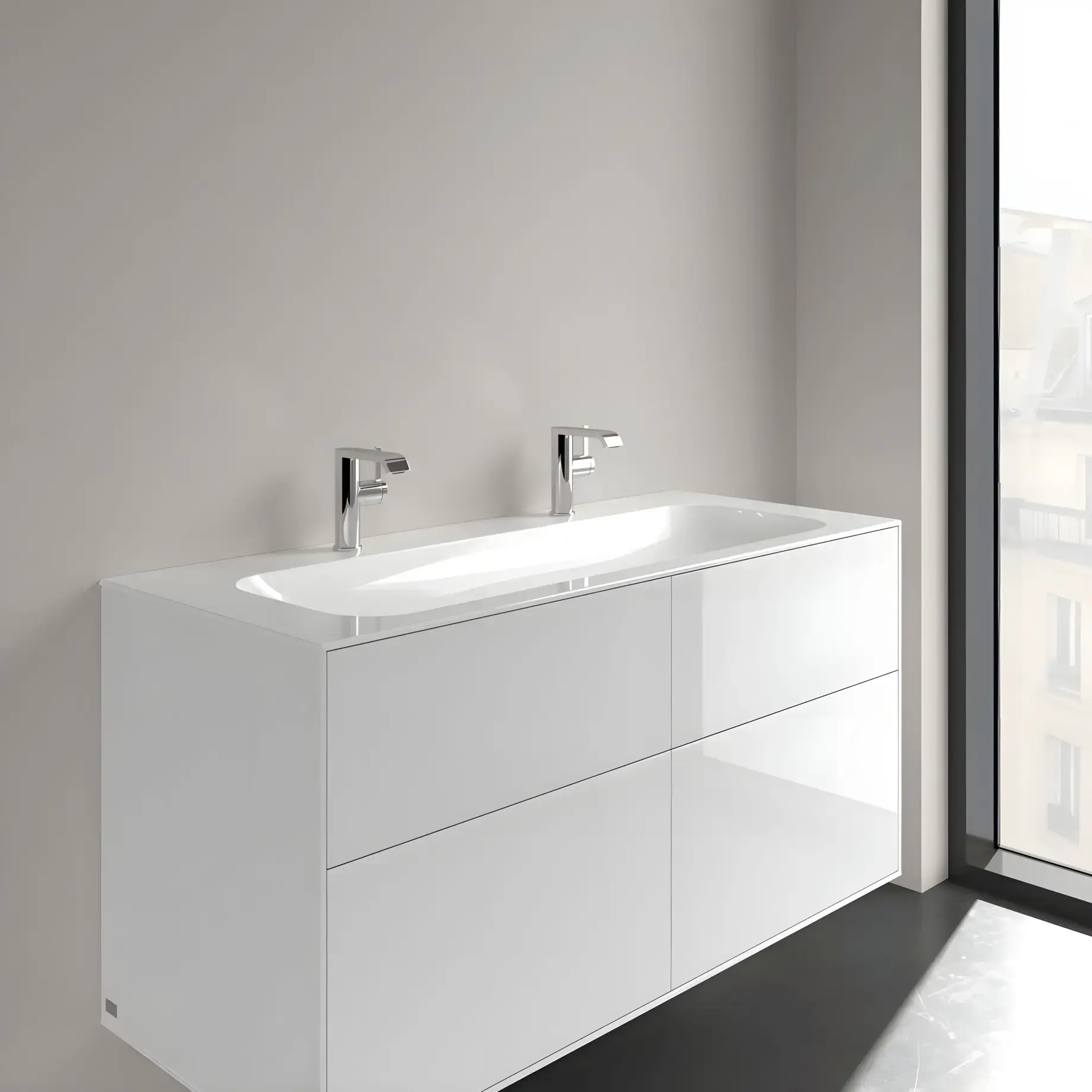 Умивальник Finion Villeroy & Boch 4164C1R1 Alpine White CeramicPlus 120 х 50 см — ракурс 3/4
