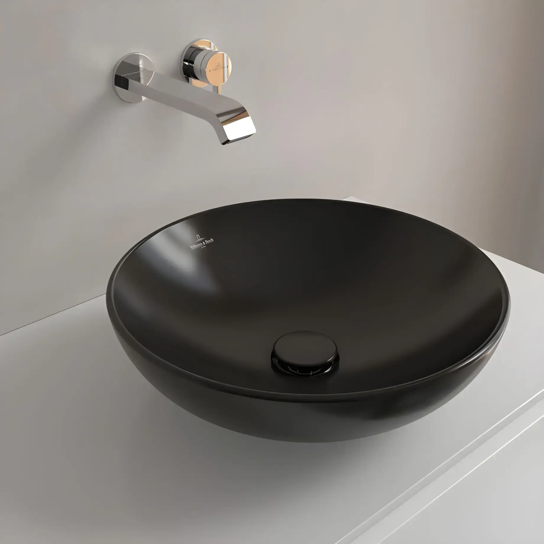 Умивальник Loop & Friends Villeroy & Boch 4A4601R7 Pure Black CeramicPlus — ракурс 3/4