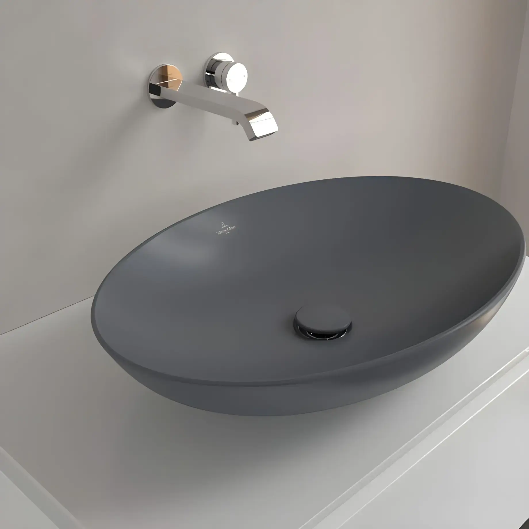 Умивальник Loop & Friends Villeroy & Boch 4A4701i4 Graphite CeramicPlus — деталь крупним планом