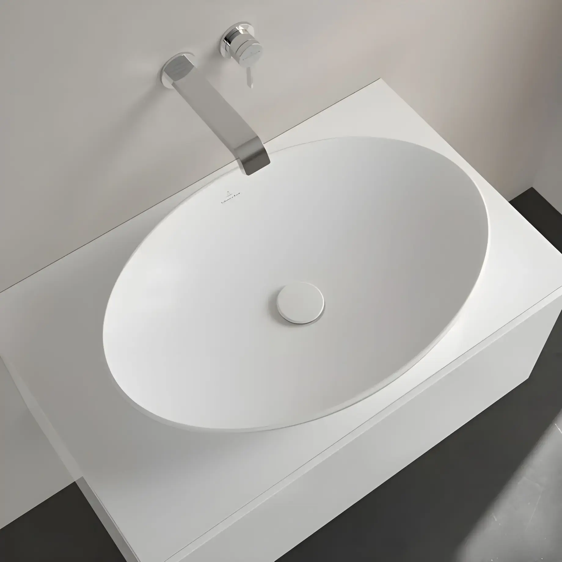 Умивальник Loop & Friends Villeroy & Boch 4A4701RW Stone White CeramicPlus — вид згори