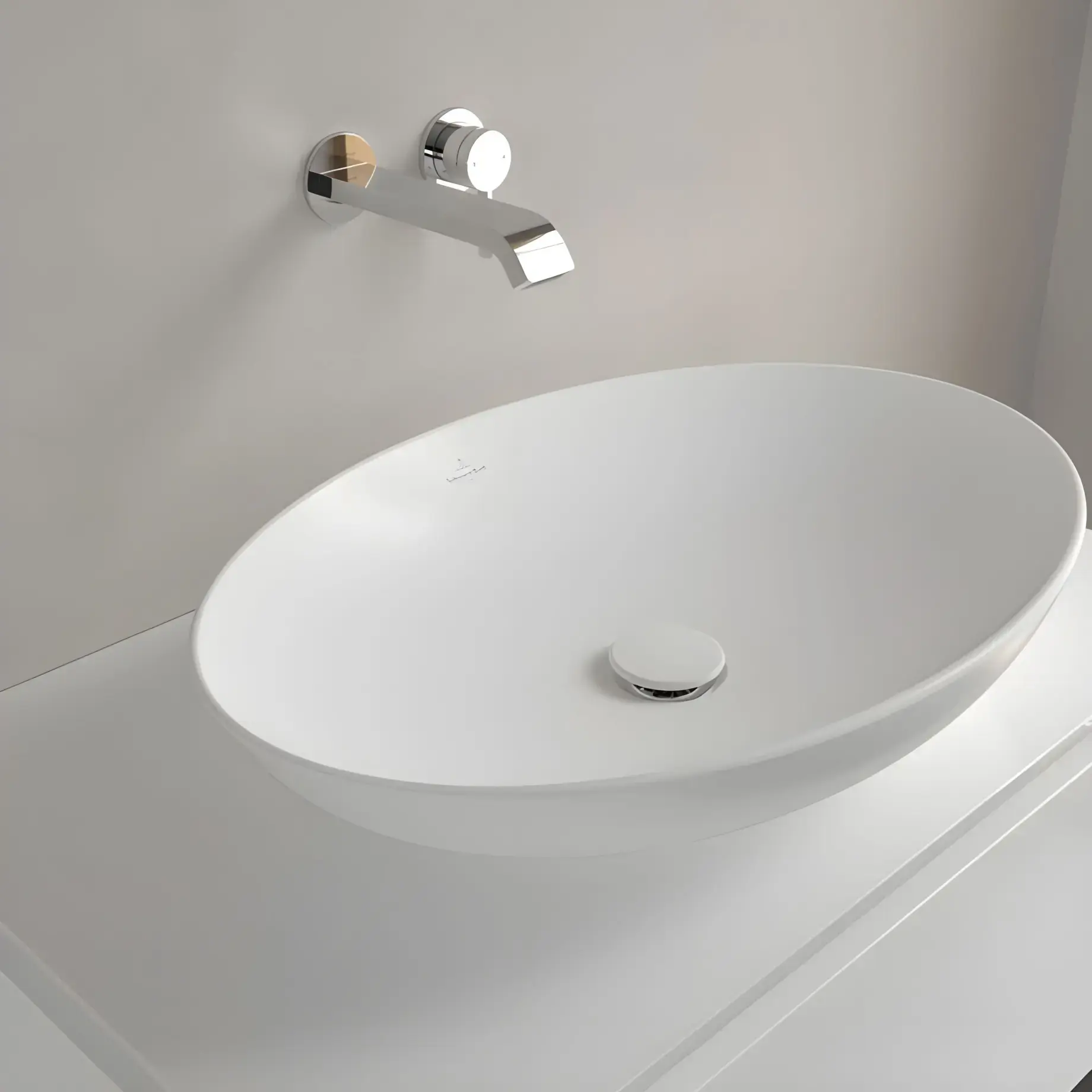 Умивальник Loop & Friends Villeroy & Boch 4A4701RW Stone White CeramicPlus — ракурс 3/4