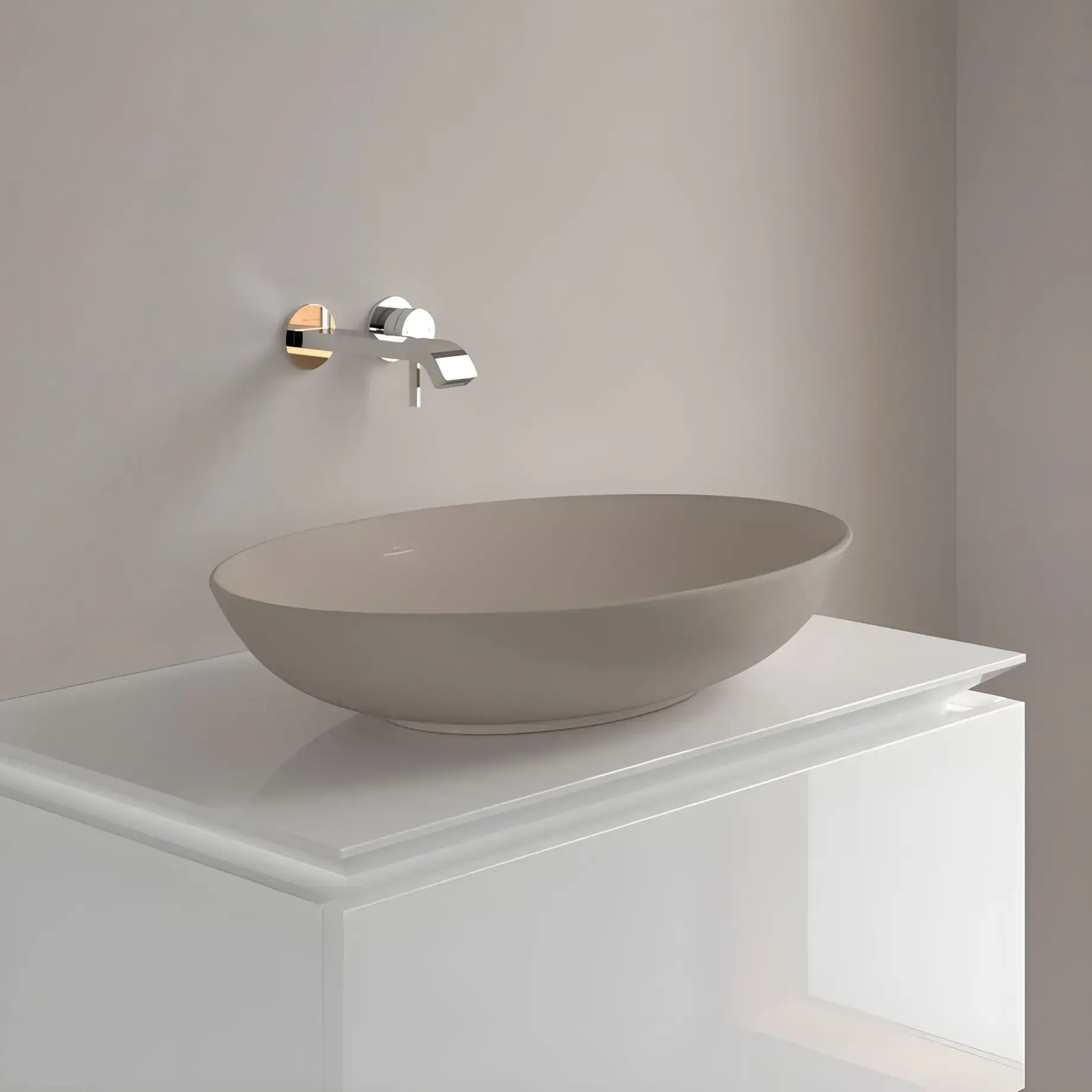 Умивальник Loop & Friends Villeroy & Boch 4A4800AM Almond CeramicPlus — бічний ракурс