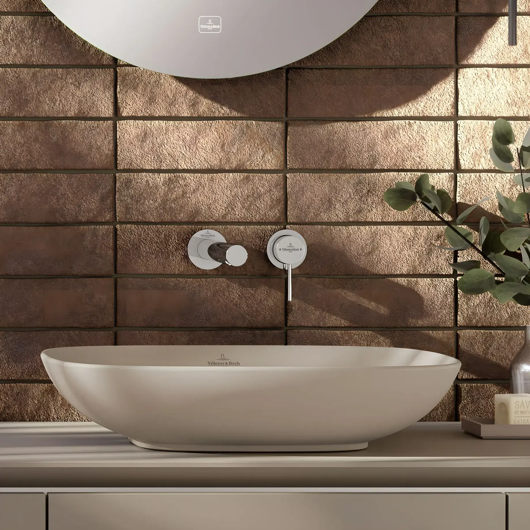 Умивальник Loop & Friends Villeroy & Boch 4A4900AM Almond CeramicPlus — бічний ракурс