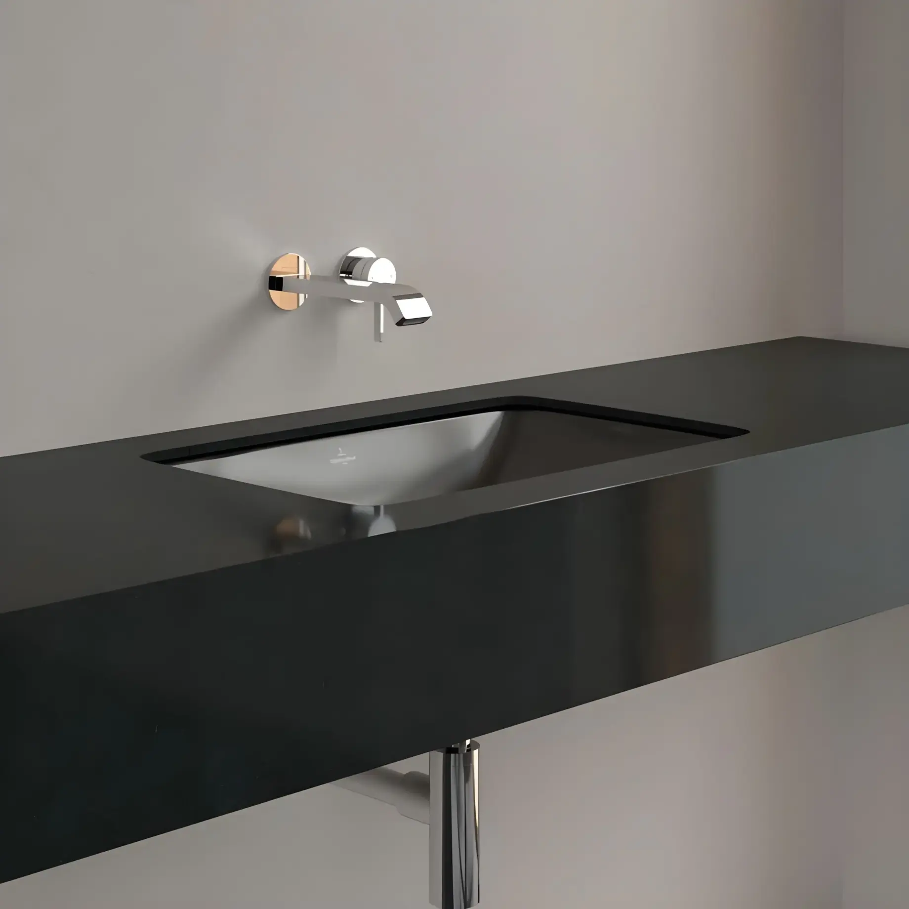 Умивальник Loop & Friends Villeroy & Boch 4A5701R7 Pure Black CeramicPlus — бічний ракурс