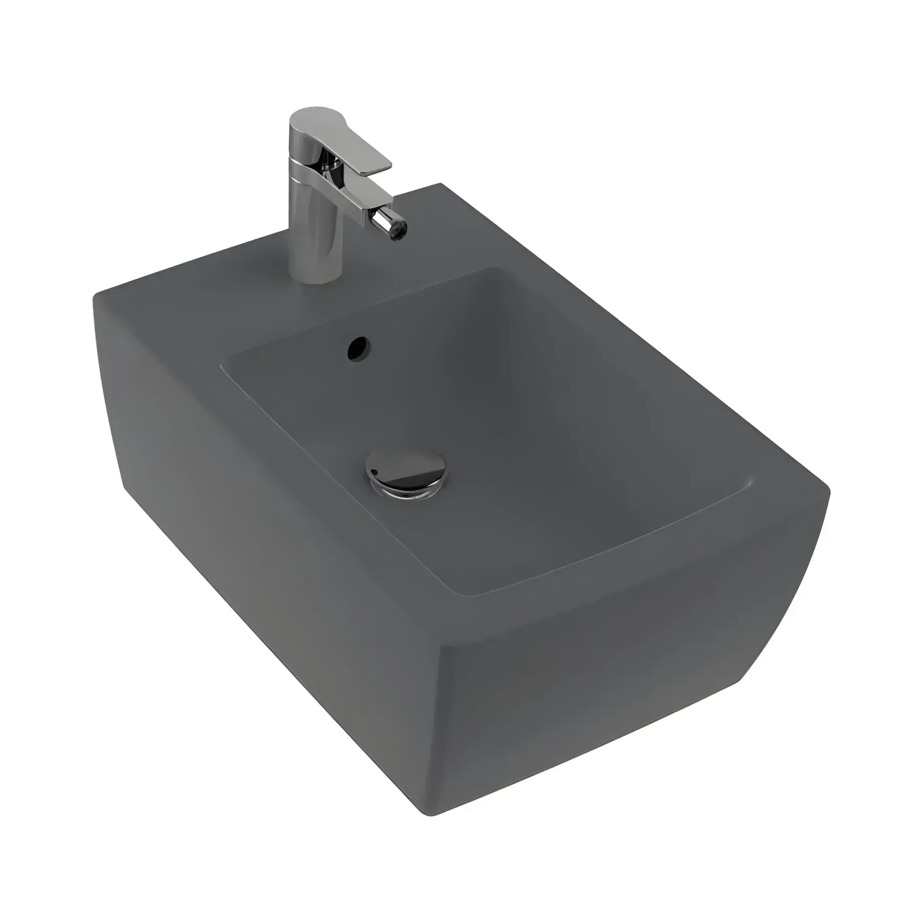 Біде Memento 2.0 Villeroy & Boch 443300I4 Graphite CeramicPlus 37.5 x 56 см — вид на білому тлі