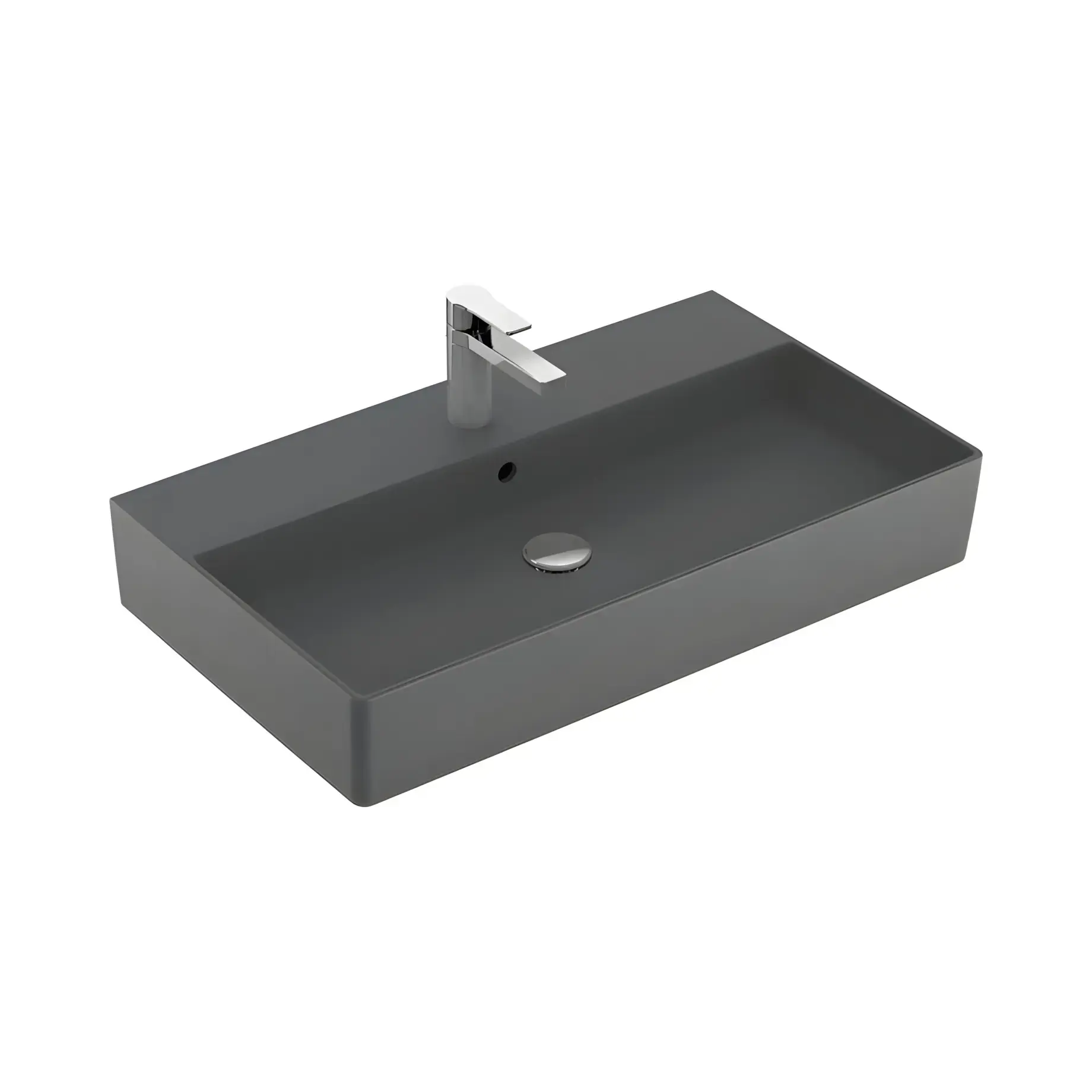 Умивальник Memento 2.0 Villeroy & Boch 4A228GI4 Graphite CeramicPlus 80 х 47 см — вид на білому тлі