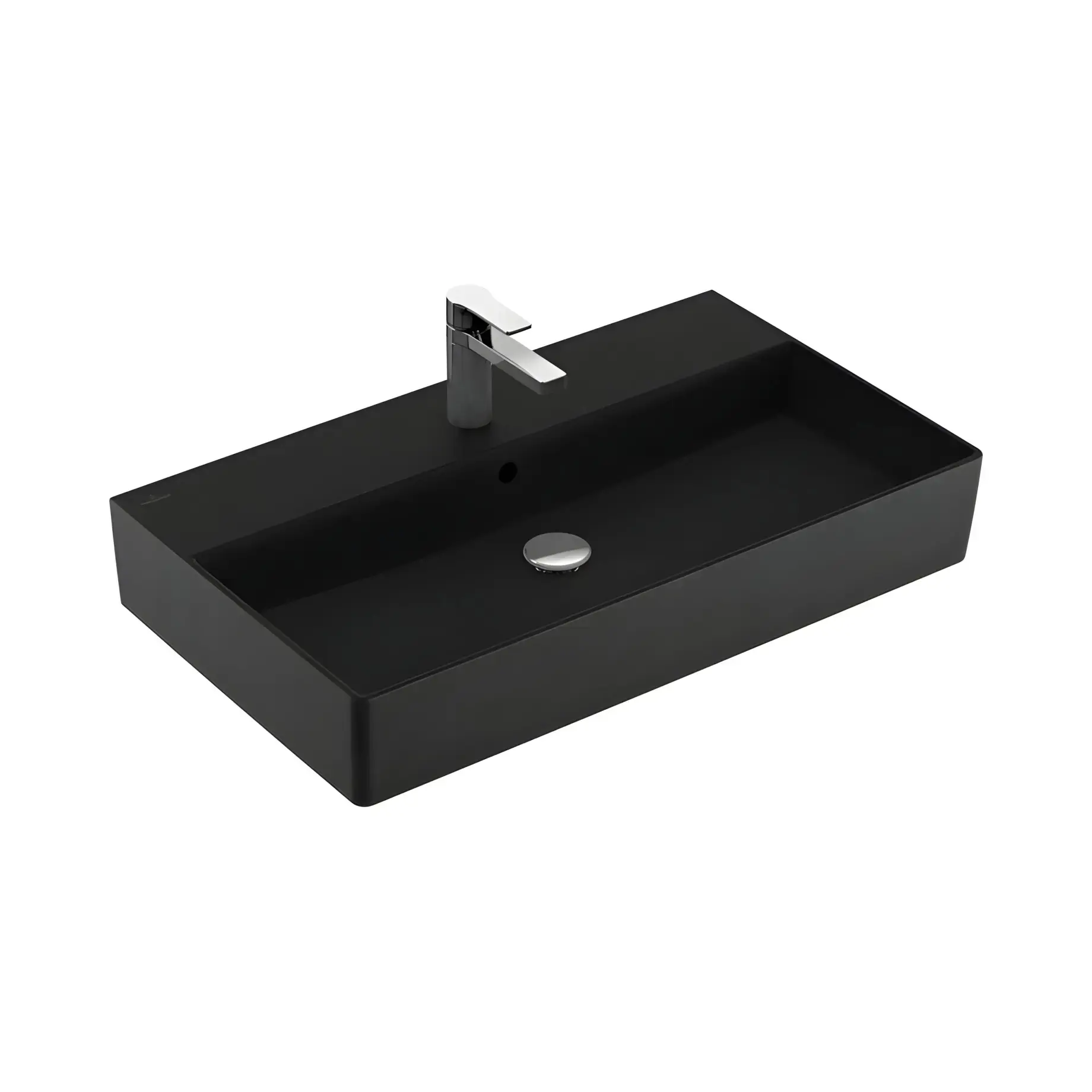 Умивальник Memento 2.0 Villeroy & Boch 4A228GR7 Pure Black CeramicPlus 80 х 47 см — вид на білому тлі