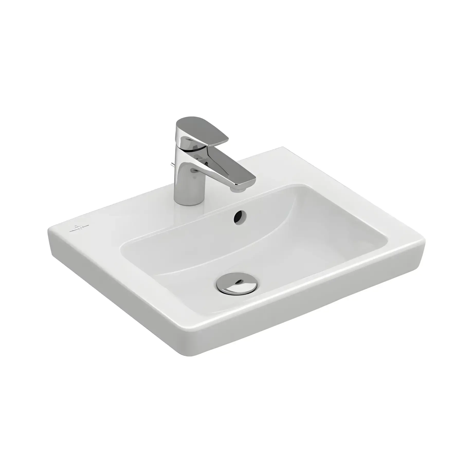 Умывальник Subway 2.0 Villeroy & Boch 7315F5R1 Alpine White CeramicPlus 45 x 37 см — вид на белом фоне
