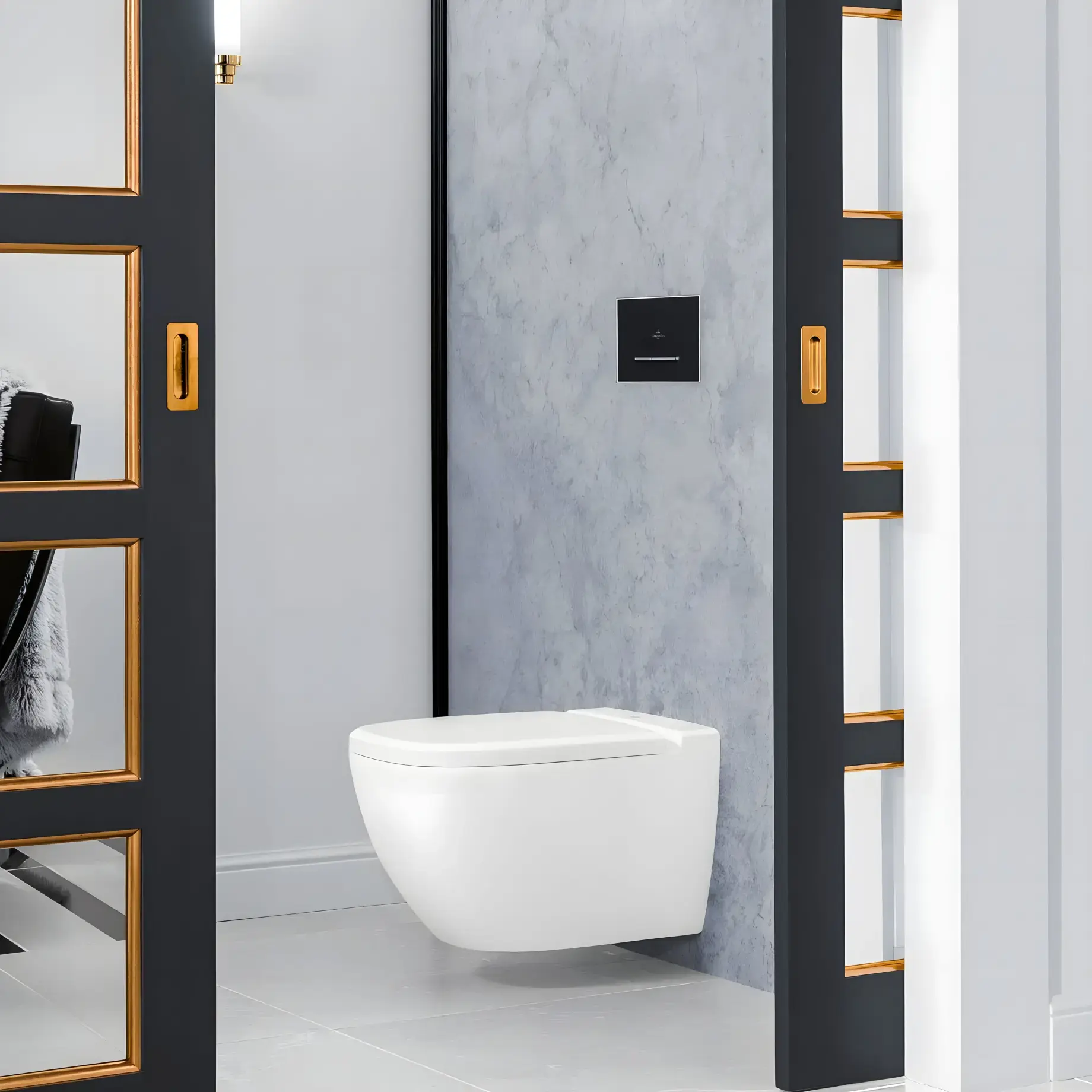 Змивна клавіша ViConnect 300G Villeroy & Boch 922160RB Glass Glossy Black — вид спереду