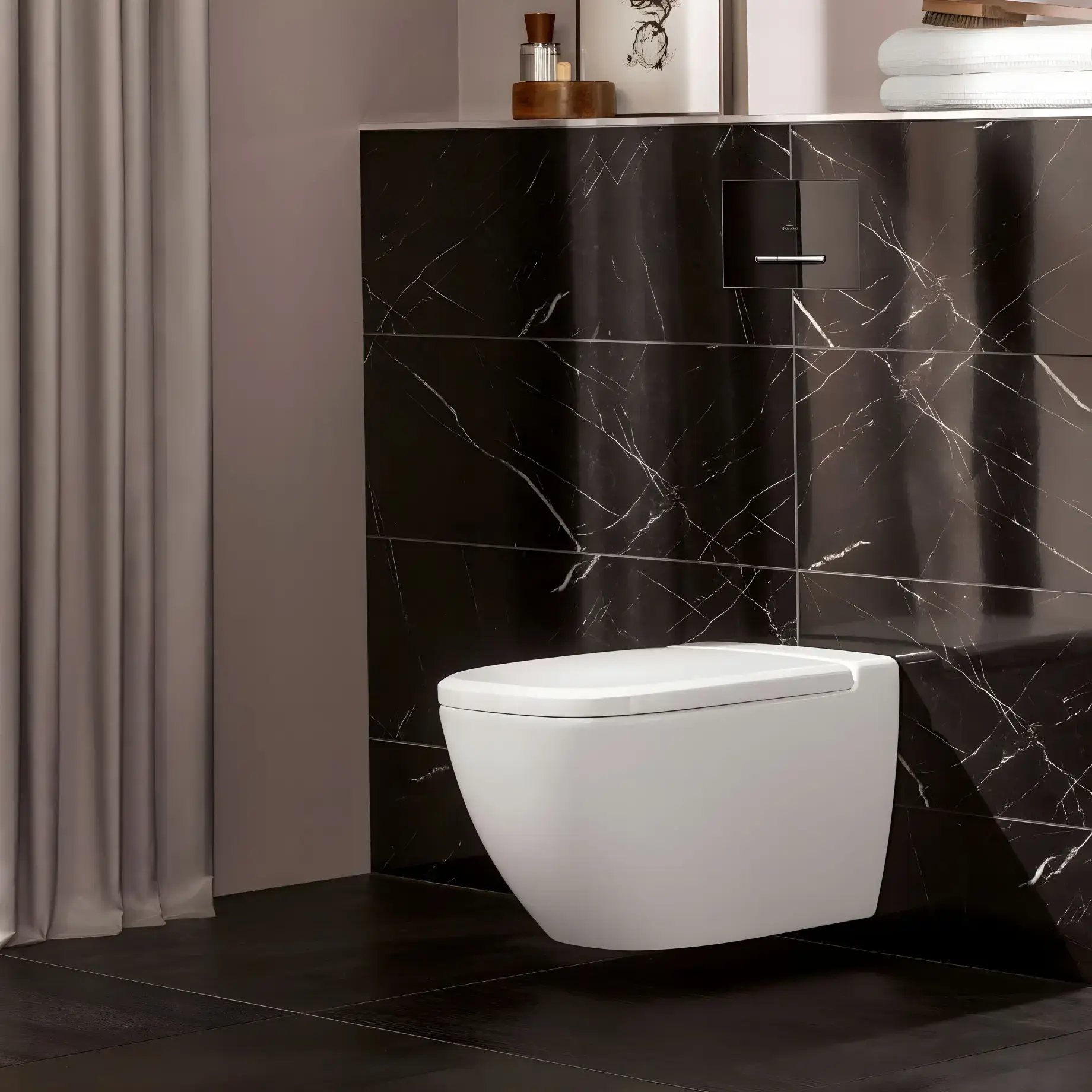 Змивна клавіша ViConnect 300G Villeroy & Boch 922160RB Glass Glossy Black — бічний ракурс