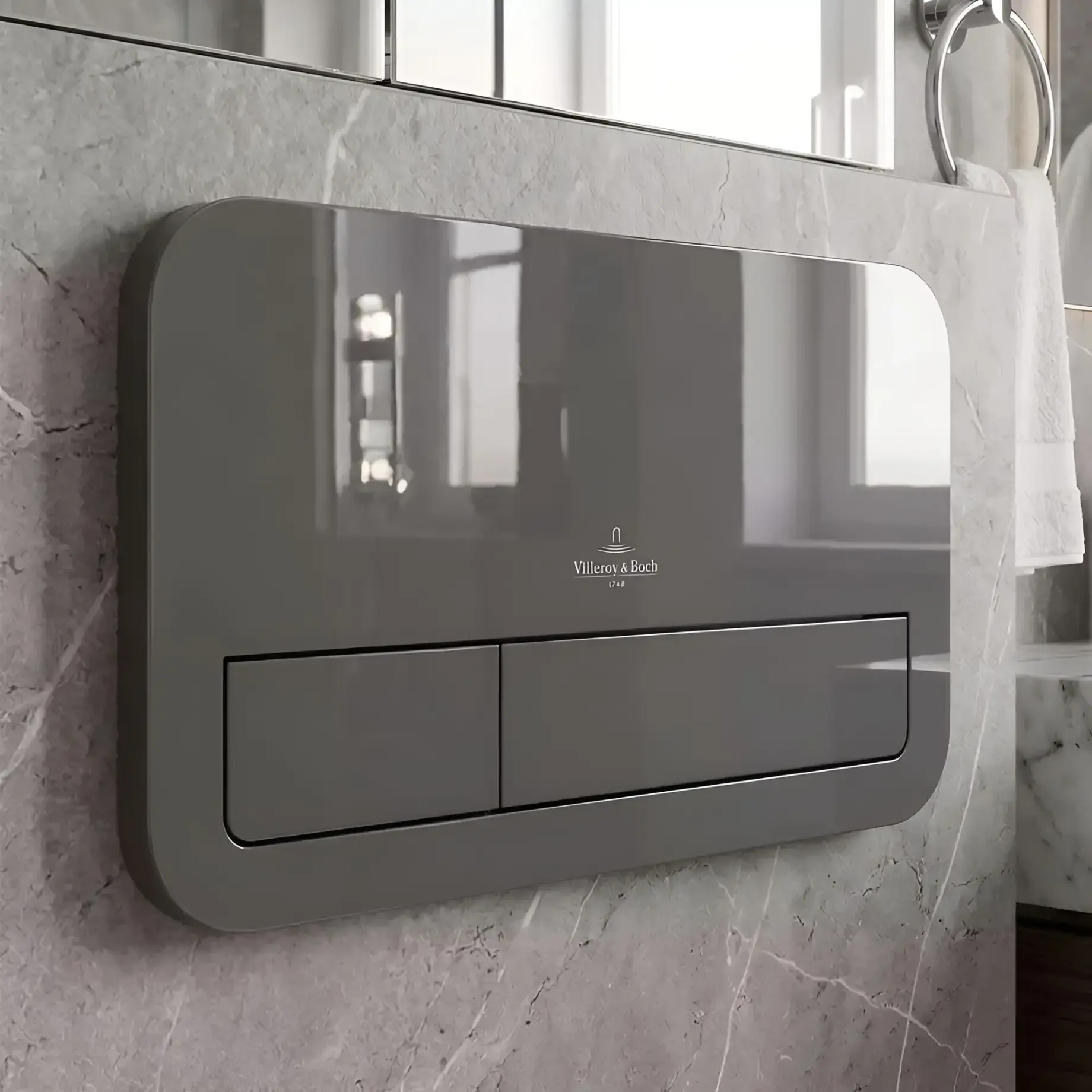Змивна клавіша ViConnect 200G Виробник 922400RA Glass Glossy Grey 26.9 x 16.1 x 1.3 см — бічний ракурс