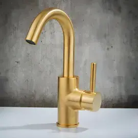 Змішувач для раковини Kobuk Bugnatese 2213SOS Gold Brushed — вид спереду