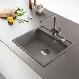 Кухонна мийка Maris MRG 610-52 TL Franke 114.0668.868 Stone Grey — бічний ракурс