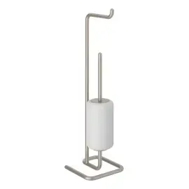 Стійка з йоржиком та тримачем паперу Goccia Gessi 38067-149 Finox Brushed Nickel — вид на білому тлі