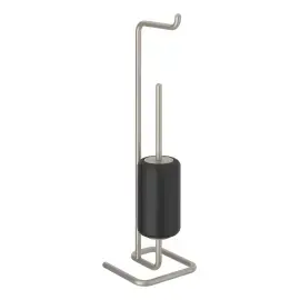Стійка з йоржиком та тримачем паперу Goccia Gessi 38068-149 Finox Brushed Nickel — вид на білому тлі