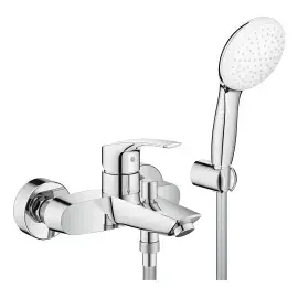 Змішувач для ванни Eurosmart з душовим гарнітуром Grohe 25276003 — вид на білому тлі