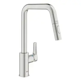 Змішувач для кухні Eurosmart з витяжною лійкою Grohe 30619DC0 Super Steel — вид на білому тлі