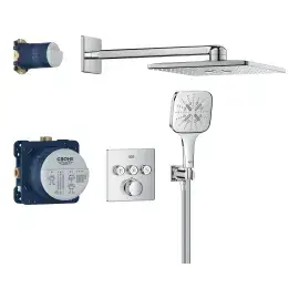 Душова система прихованого монтажу Grohtherm SmartControl з Rainshower SmartActive 310 Cube Grohe 34864000 — вид на білому тлі
