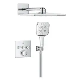 Душевая система скрытого монтажа Grohtherm SmartControl с Rainshower SmartActive 310 Cube Grohe 34864000 — вид на белом фоне