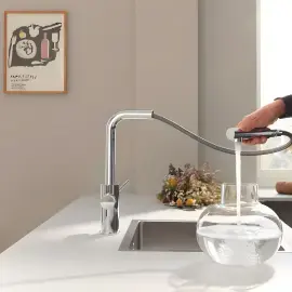 Змішувач для кухні для подачі технічної і фільтрованої води з витяжним виливом Blue Pure Minta Grohe 30590000 Chrome — бічний ракурс