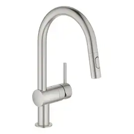 Змішувач для кухні з витяжним виливом Minta Grohe 32321DC2 Super Steel — вид на білому тлі