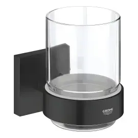 Склянка для зубних щіток Start Cube QuickFix Grohe 410972430 Matt Black — вид на білому тлі