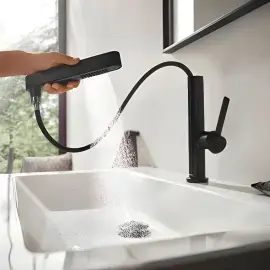 Змішувач для раковини Finoris Hansgrohe 76063670 Matt Black — вид ззаду