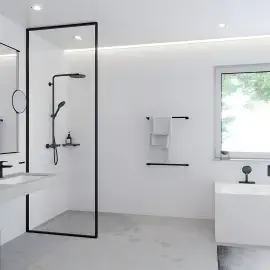 Змішувач для раковини Metropol Hansgrohe 32507670 Matt Black — в інтерʼєрі ванної кімнати