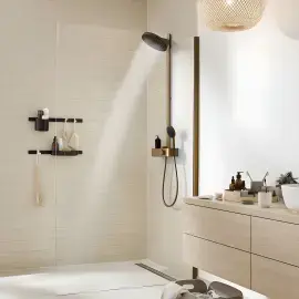 Душова система з термостатом Pulsify S Hansgrohe 24240140 Brushed Bronze — бічний ракурс