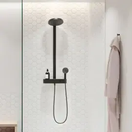 Душова система з термостатом Pulsify S Hansgrohe 24241670 Matt Black — вид спереду