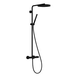 Душова система з термостатом Pulsify S Puro Hansgrohe 24223670 Matt Black — вид на білому тлі