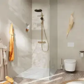 Душова система з термостатом Pulsify S Puro Hansgrohe 24236140 Brushed Bronze — вид спереду