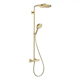Душова система з термостатом Raindance Select S Hansgrohe 27633990 Polished Gold Optic — вид на білому тлі
