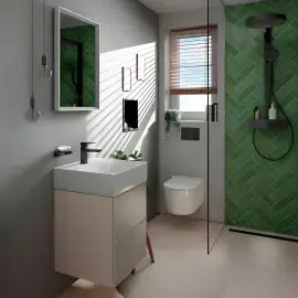 Душова система з термостатом Rainfinity Hansgrohe 26853670 Matt Black — бічний ракурс