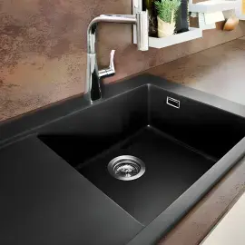 Кухонна мийка S51 S514-F450 Hansgrohe 43314170 Graphite Black — бічний ракурс