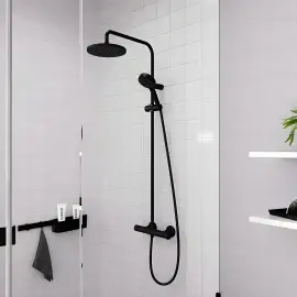 Душова система з термостатом Vernis Blend Hansgrohe 26089670 Matt Black — вид спереду